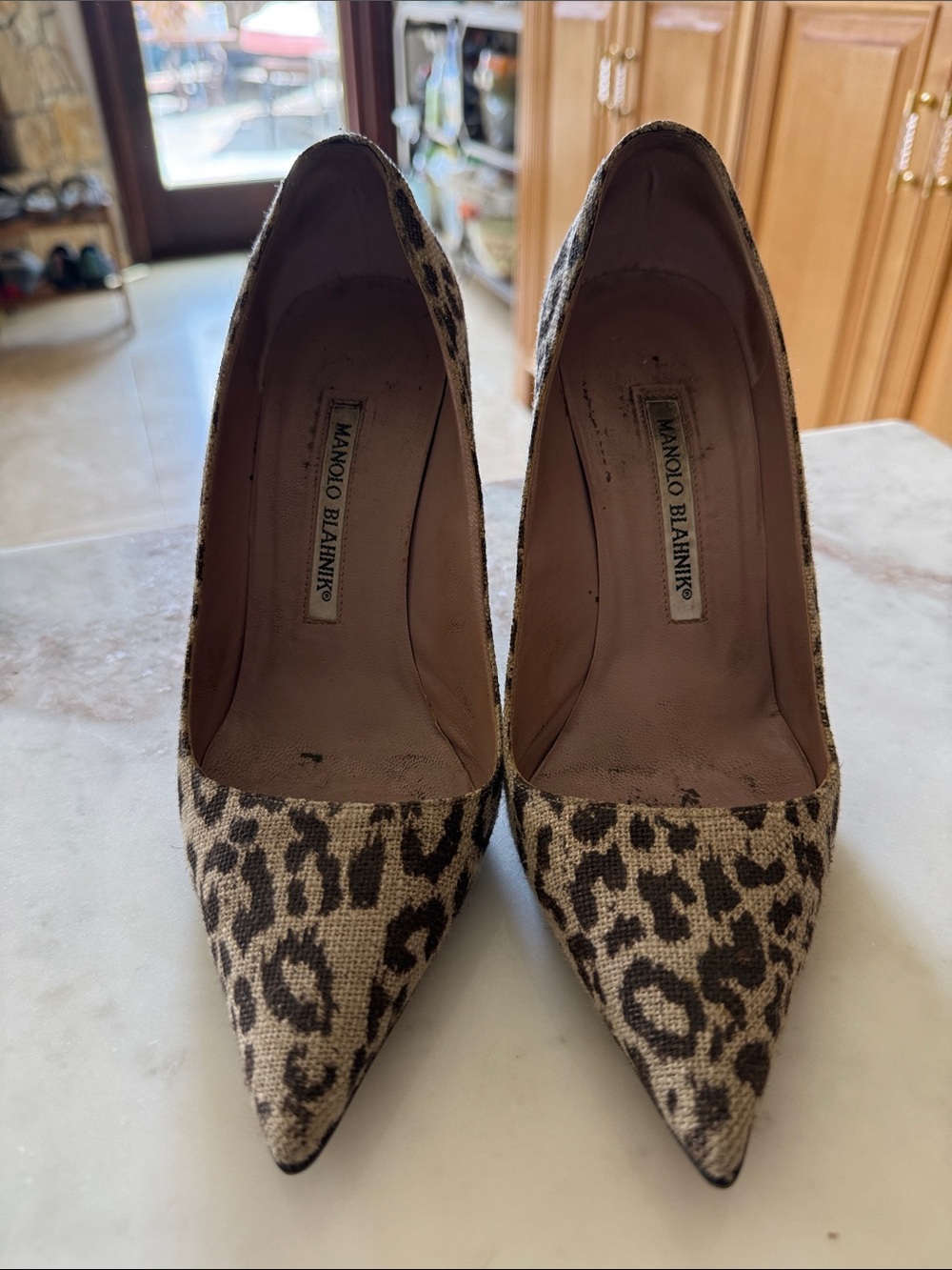 Manolo Blahnik Leopard-Print Pointed Toe Heels - Tan & Black